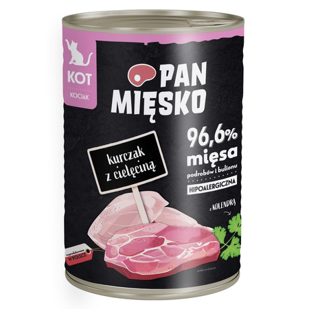 Pan Mięsko Hipoalergiczna Mokra Karma Dla Kociąt Kurczak Z Cielęciną 12x400g