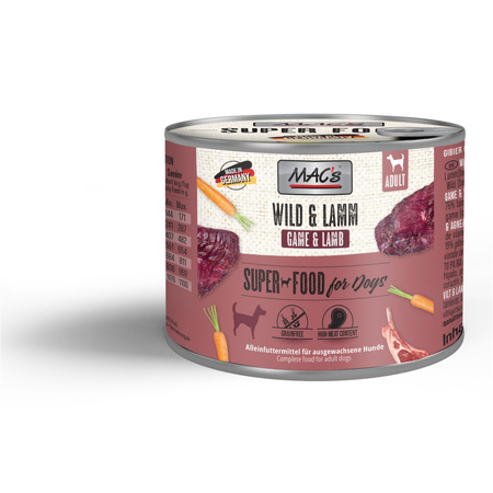MAC's Dog 12x200g Bezzbożowa Mokra Karma Dla Psa z Dziczyzną i Jagnięciną