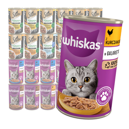 Mokra Karma Dla Kota Whiskas W Galaretce + Sheba Nature's Collection Pasztet Mix Smaków 24x400g