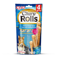 Inaba Cat Churu Rolls 4x10g Przysmak Dla Kota Pałeczki z Nadzieniem Tuńczyk Przegrzebki