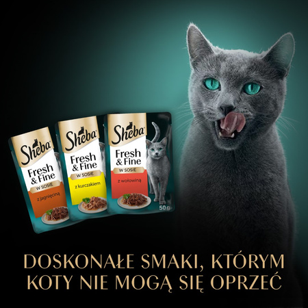 Sheba Fresh&Fine 36x50g  Mokra Karma Dla Kotów W Sosie Z Wołowiną  Kurczakiem Jagnięciną