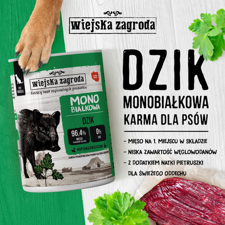 Wiejska Zagroda Monobiałkowa Mokra Karma Dla Psa Dorosłego Dziczyzna 400g