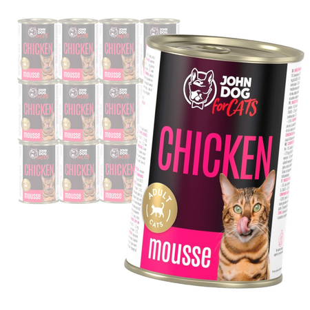 John Dog for Cats Mus z Kurczakiem 12x400g Bezzbożowa Mokra Karma Dla Kota