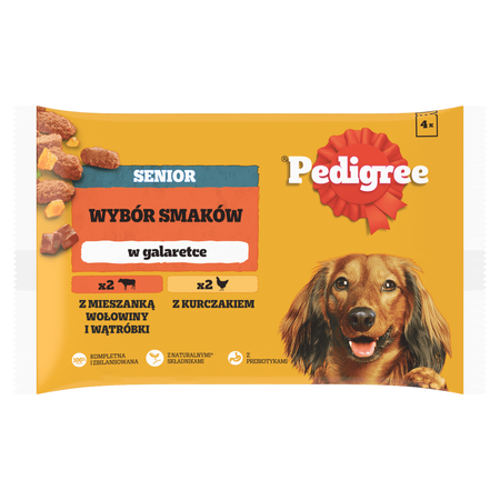 Pedigree Senior Wybór Smaków 32x100g Mokra Karma Dla Psów Z Wołowiną Wątróbką Kurczakiem W Galaretce