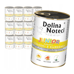 Dolina Noteci Premium Junior 12x400g Mokra Karma Dla Szczeniąt Średnich i Dużych Ras Bogata W Żołądki z Kurczaka