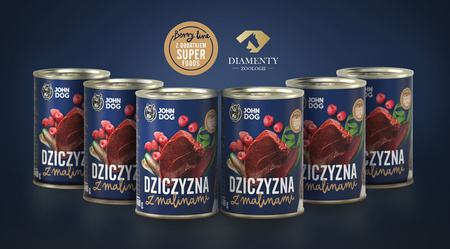 John Dog BERRY ADULT DZICZYZNA z malinami 6x 400g - Mokra Karma dla psów, 96% mięsa