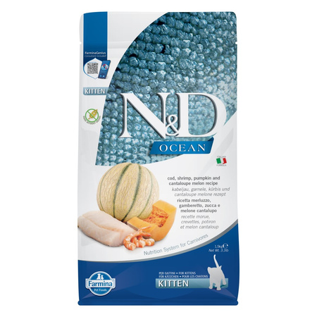 Farmina N&D Cat Ocean Cod Shrimp Kitten 1,5kg Sucha Karma Dla Kociąt Dorsz Krewetki Dynia Kantalupa