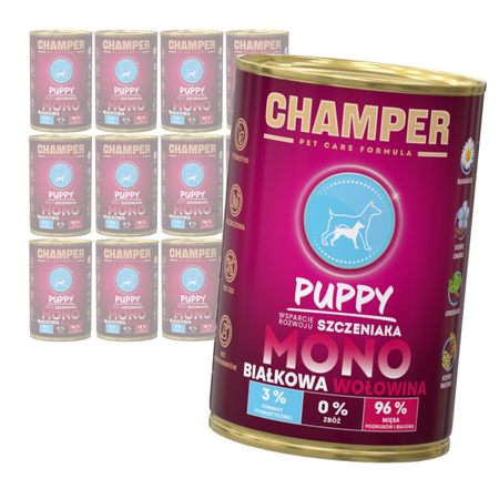 Champer Puppy Monobiałkowa 12x400g Mokra Karma Dla Szczeniąt Z Wołowiną Wsparcie Rozwoju