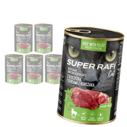 Super Rafi Cat 6x400g Bezzbożowa Mokra Karma Dla Kotów Z Dziczyzną I Sercami Z Kurczaka