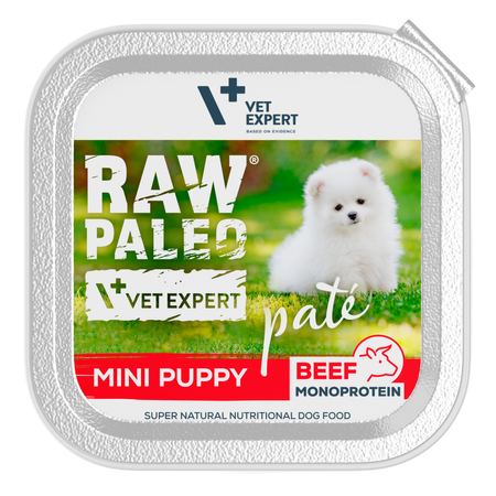 Raw Paleo Pate Mini Puppy Beef Tacka 8x150g Mokra Karma Dla Szczeniąt Małych Ras z Wołowiną