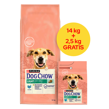 Purina Dog Chow Adult Light z Indykiem 14kg+2,5kg Gratis Sucha Karma Dla Dorosłych Psów