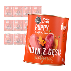 JOHN DOG Karma Mokra Dla Szczeniąt Pumpkin Line Indyk i Gęś z Dynią 12x800g