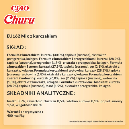 Inaba Cat Churu 100x14g Kremowy Przysmak Dla Kota Pasta Mix Z Kurczakiem i Tuńczykiem