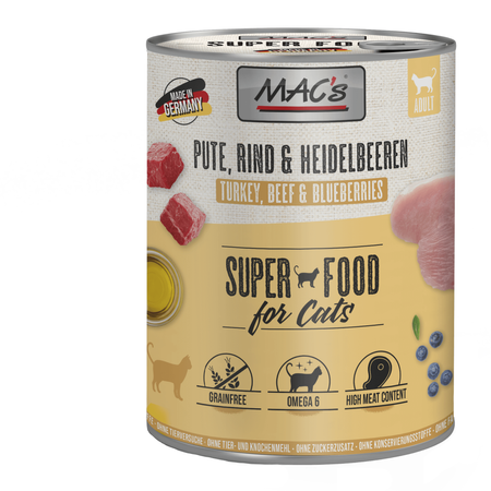 MAC's 12x800g Bezzbożowa Mokra Karma Dla Kota Indyk Wołowina Borówki