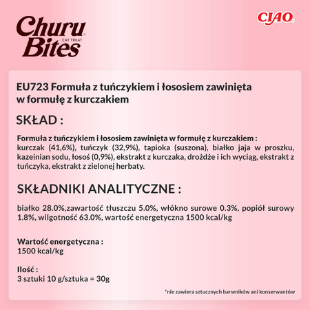 Inaba Cat Churu Bites 3x10g (30g) Przysmak Dla Kota Ciasteczka Z Nadzieniem Z Tuńczykiem I Łososiem