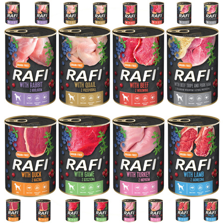 Rafi Mokra Karma Dla Psów Dorosłych Mix 8 Smaków Puszka 24x400g