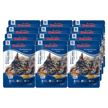 Super Benek Sterilised 12x100g z Kawałkami Drobiu - Mokra Karma dla kota wysterylizowanego 81% mięsa