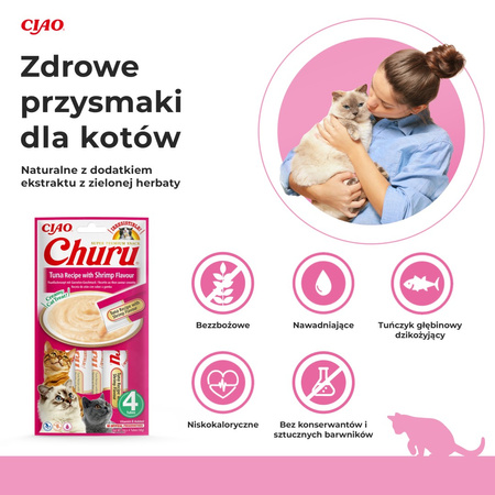 Inaba Cat Churu Tuna With Shrimp 4x14g (56g) Kremowy Przysmak Dla Kota Pasta Z Tuńczykiem I Krewetkami