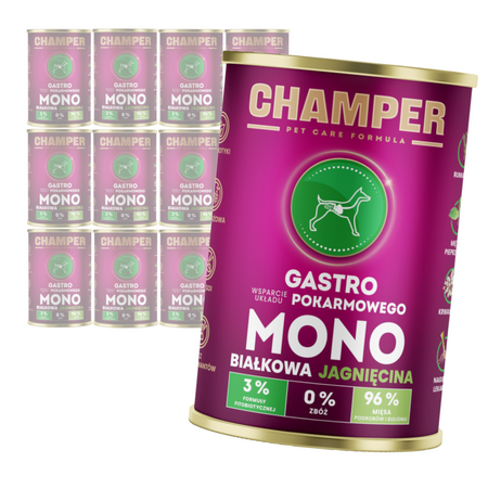 Champer Gastro 12x400g Monobiałkowa Mokra Karma Dla Psa Z Jagnięciną Wsparcie Układu Pokarmowego