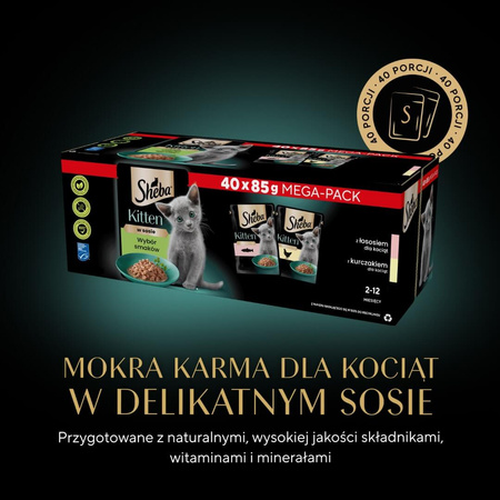 Sheba Kitten Wybór Smaków 40x85g Mokra Karma Pełnoporcjowa Dla Kociąt Z Łososiem I Kurczakiem W Sosie