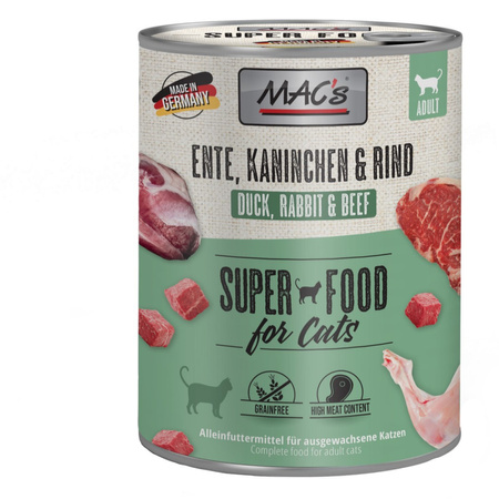 MAC's 12x800g Bezzbożowa Mokra Karma Dla Kota Kaczka Królik Wołowina