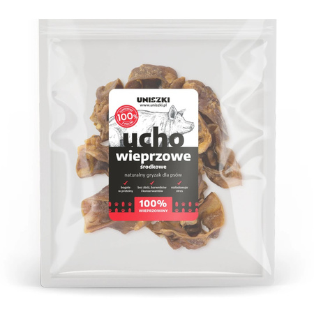 Uniszki Ucho Wieprzowe Środkowe 12x200g Naturalny Przysmak Gryzak Dla Psa 6+6 GRATIS