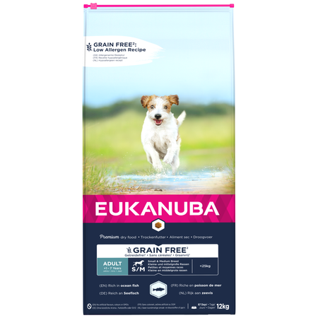 EUKANUBA Adult z Rybą Oceaniczną 12kg Bezzbożowa Sucha Karma Dla Dorosłych Psów Małych i Średnich Ras