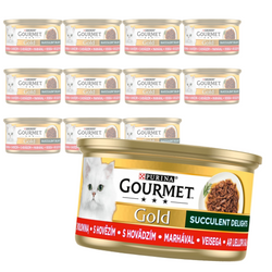 Purina Gourmet Gold z Wołowiną 12x85g Mokra Karma Dla Kota Succulent Delights