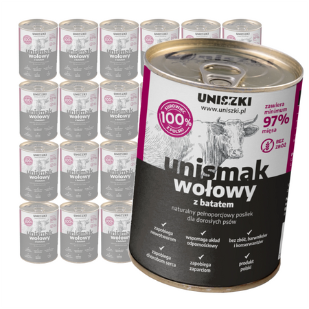 Uniszki Unismak 24x400g Bezzbożowa Mokra Karma Dla Psa Z Wołowiną I Batatem