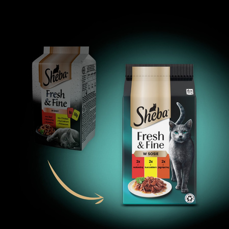 Sheba Fresh&Fine 6x50g  Mokra Karma Dla Kotów W Sosie Z Wołowiną  Kurczakiem Jagnięciną