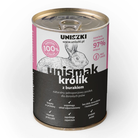 Uniszki Unismak Mix Smaków 24x410g Bezzbożowa Mokra Karma dla Psa z Królikiem Jagnięcina Drobiem i Rybą