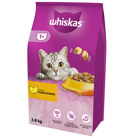 WHISKAS Adult 2x3,8kg z Kurczakiem Sucha Karma Pełnoporcjowa Dla Dorosłych Kotów