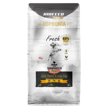 Biofeed Euphoria Fresh Turkey 12kg Monoproteinowa Sucha Karma Dla Szczeniąt Średnich I Dużych Ras Ze Świeżym Indykiem