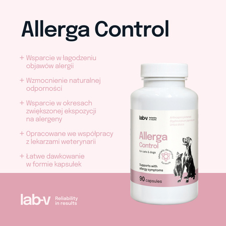LAB-V Allerga Control Suplement Dla Psów i Kotów 90 Kapsułek Łagodzenie Alergii Wsparcie Odporności