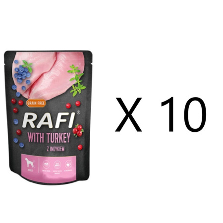 Rafi Mokra Karma dla Psów z Indykiem, Żurawiną i Borówką Saszetka Zestaw 10 x 300 g
