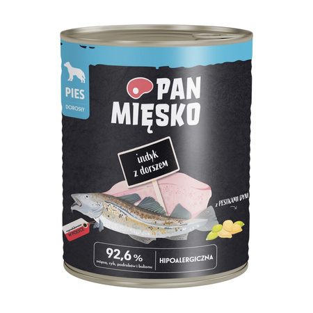 Pan Mięsko Indyk z Dorszem 800g Mokra Karma Dla Psów Dorosłych