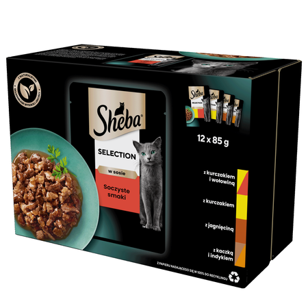 Sheba Selection Soczyste Smaki w Sosie 48x85g + Drobiowe Smaki 40x85g