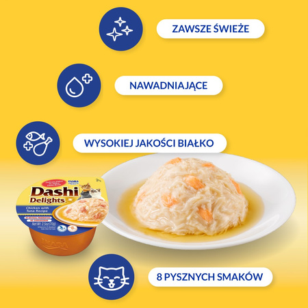 Inaba Cat Dashi Delights 70g Uzupełniająca Karma Dla Kota Bulion z Kurczakiem i Tuńczykiem