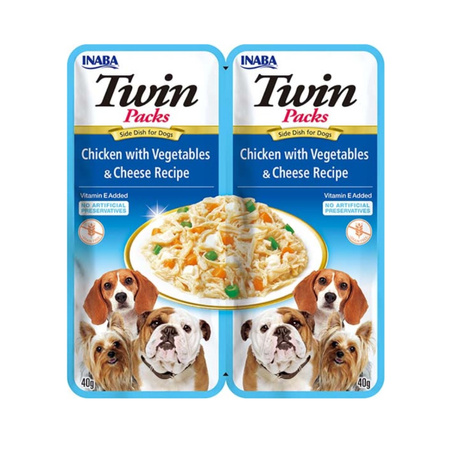 Inaba Twin Packs 4x80g Karma Dla Psa Z Kurczakiem, Warzywami i Serem w Bulionie z Kurczaka 3+1 Gratis