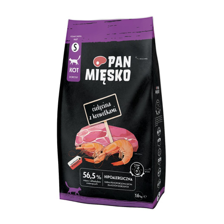 Pan Mięsko 1,6kg Hipoalergiczna Sucha Karma Dla Kota Cielęcina Z Krewetkami Chrupki Rozmiar S