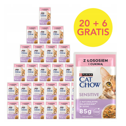 Purina Cat Chow Sensitive 26x85g (20+6 GRATIS) Mokra Karma Dla Kota z  Łososiem i Cukinią w Sosie