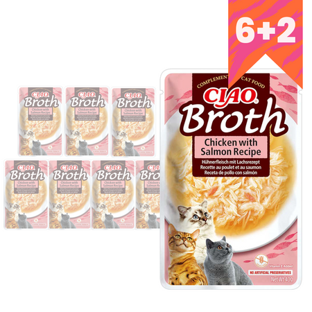 Inaba Cat Ciao Broth 4x40g Uzupełniająca Karma Dla Kota Bulion z Kurczakiem i Łososiem 3+1 GRATIS