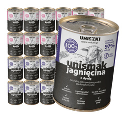 Uniszki Unismak Mix Smaków 24x400g Bezzbożowa Mokra Karma dla Psa Jagnięcina z Dynią i Królik z Burakiem