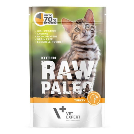 Vet Expert Raw Paleo Kitten Mix Smaków 12x100g Karma Mokra Z Wołowiną Dziczyzną i Indykiem Dla Kociąt