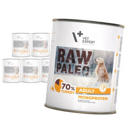 Vet Expert Raw Paleo Adult Monoprotein 6x800g Mokra Karma Dla Psa z Indykiem