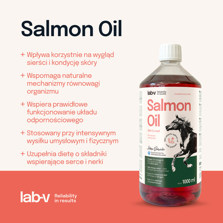 LAB-V Olej z Łososia Naturalny Suplement Dla Konia 1000ml Wsparcie Stawów Odporność Zdrowa Skóra