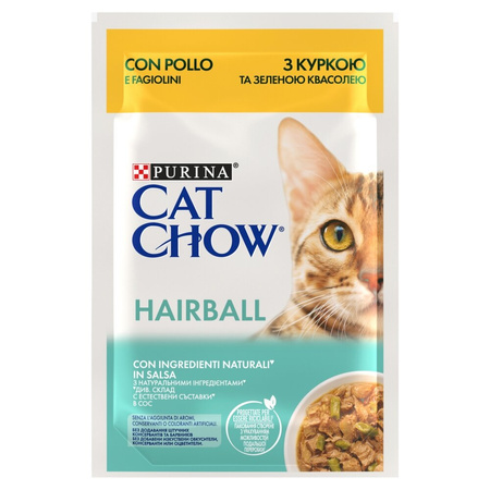 Purina Cat Chow Hairball 26x85g (20+6 GRATIS) Mokra Karma Dla Kota z Kurczakiem i Zieloną Fasolką w Sosie