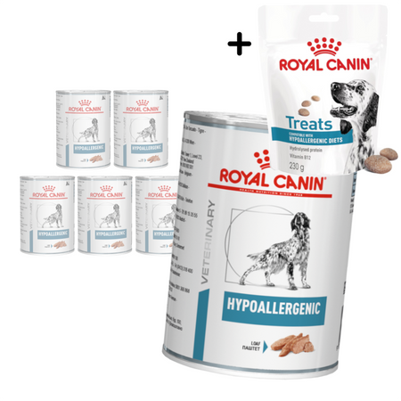 Royal Canin Veterinary VHN Dog Hypoallergenic 6x400g Mokra Karma Pasztet Dla Psów z Nietolerancją Pokarmową + GRATIS Przysmak 230g