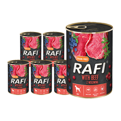 Rafi Mokra Karma dla Psów z Wołowiną, Żurawiną i Borówką Puszka Zestaw 12 x 400 g