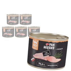 Pan Mięsko 6x200g Hipoalergiczna Mokra Karma Dla Dorosłych Kotów Indyk Z Królikiem